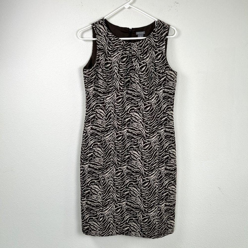 Ann Taylor Dress Size 8 Brown Pleat Neck Sheath Animal‎ Print Sleeveless Office